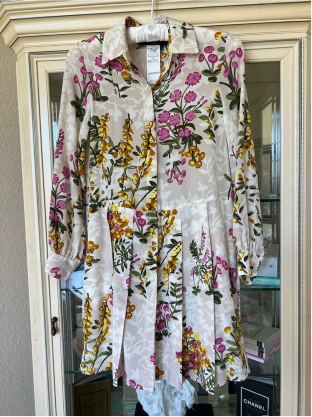 NWOT Weekend MaxMara Long Sleeve Dress Size 2 Beige Pink Floral - Picture 2 of 9